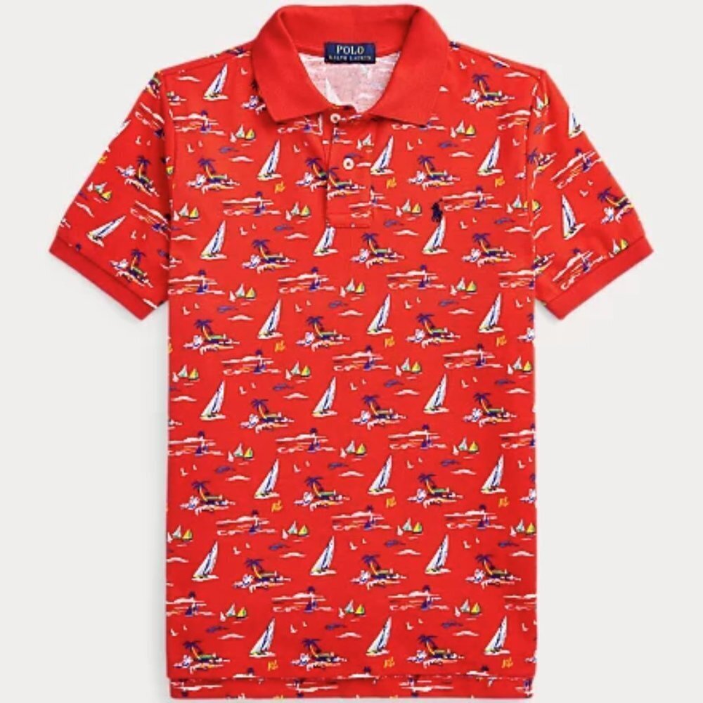Polo Ralph Lauren Boys Sailboat Cotton Mesh Red Polo Shirt NWT Medium & X-Large